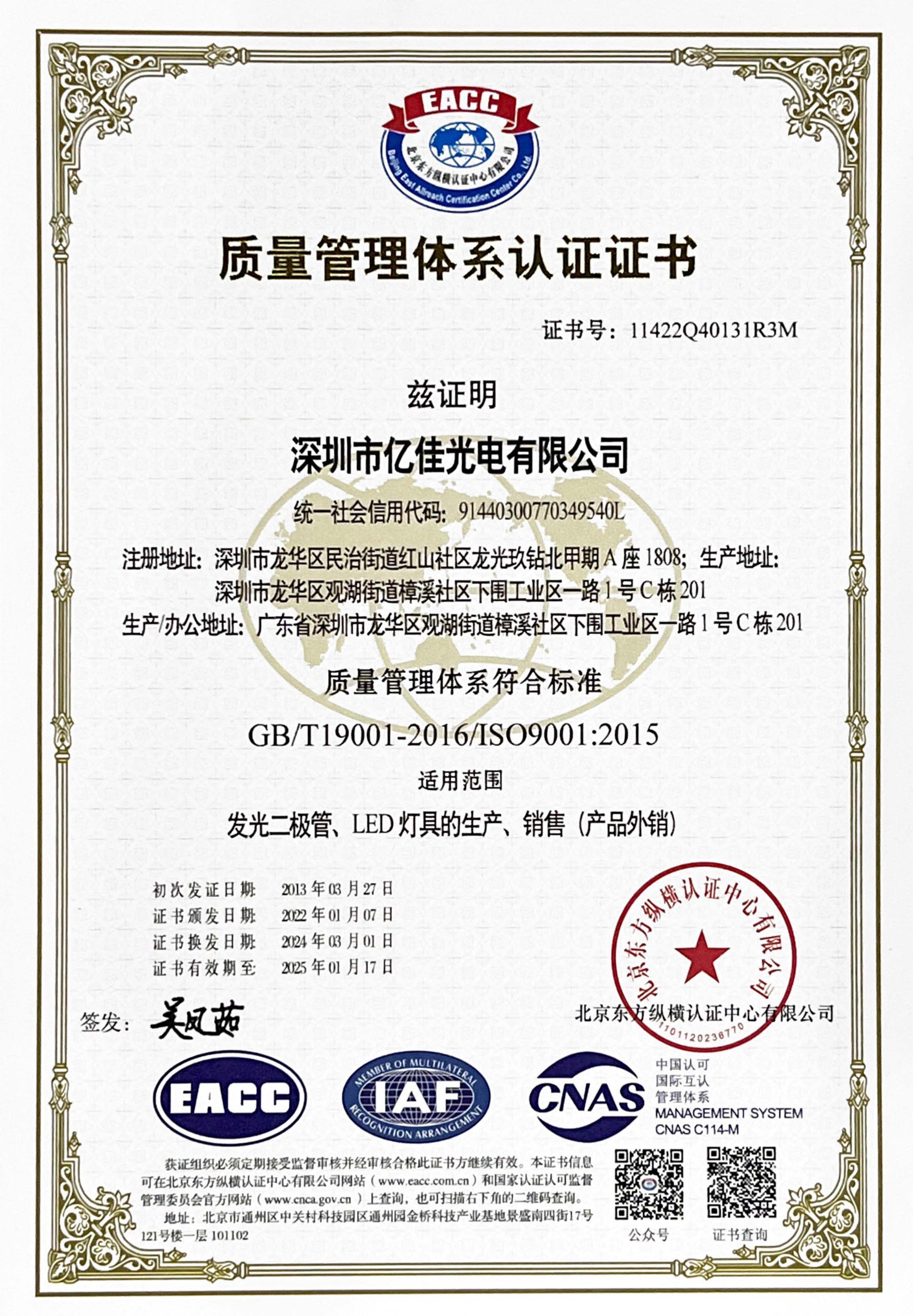 喜讯！F88星宝光电再次顺利通过ISO质量治理系统认证